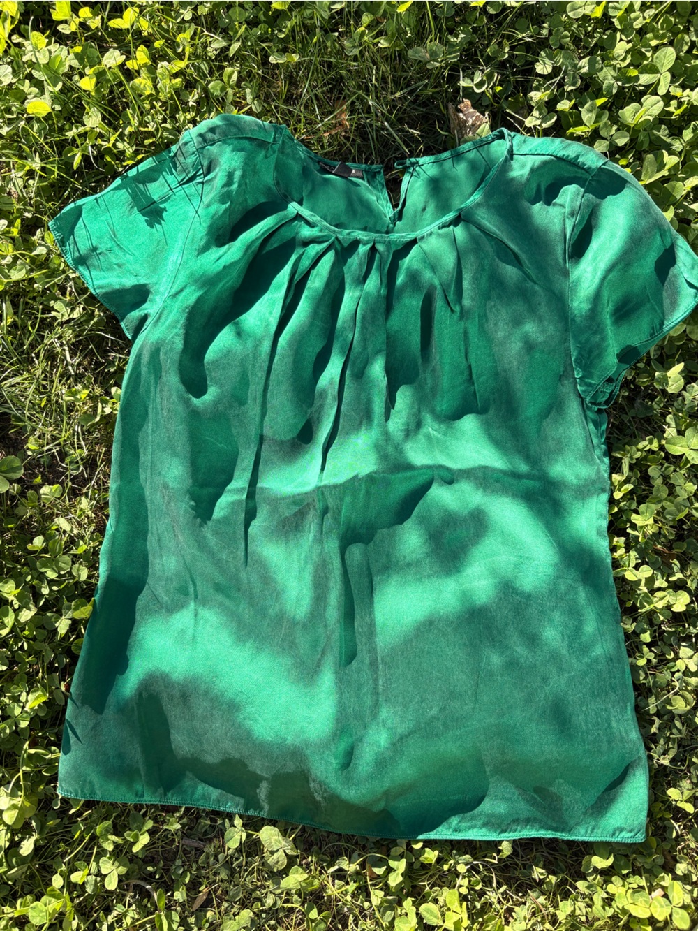 Silk Emerald Green Short-Sleeve Top S